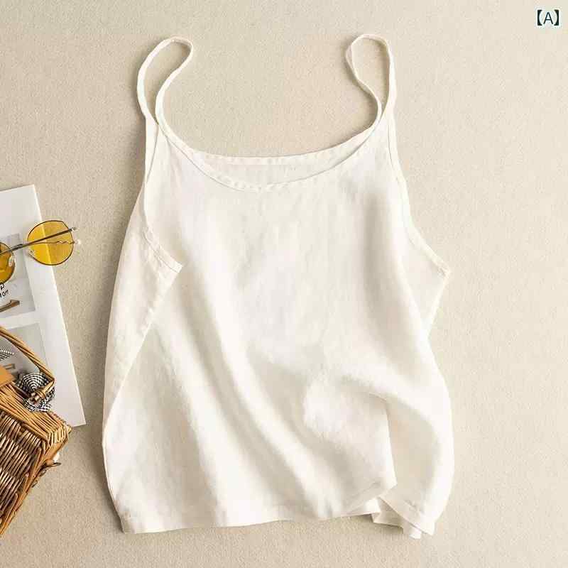 レディース 夏 カジュアル キャミソール トップス 涼しい ノースリーブ シャツ ベスト 女性用 リネン 薄手 チャイナ ドレス 小さい 綿麻 白い 美しい 背中