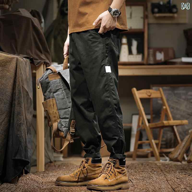 メンズ カジュアル 夏 パンツ アウトドア 綿 薄手 ストレート アメリカン レトロ 大きいサイズ ズボン シンプル ワークウェア 作業