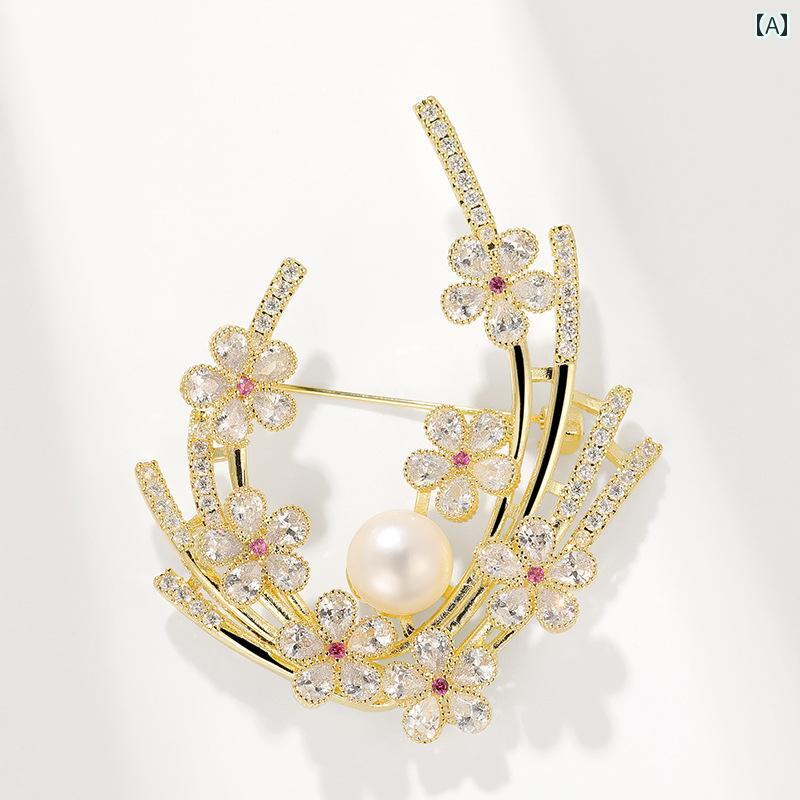 レディース 淡水パール ブローチ おしゃれ セレモニー 梅花 ハイエンド コサージュ パール セーター ピ..
