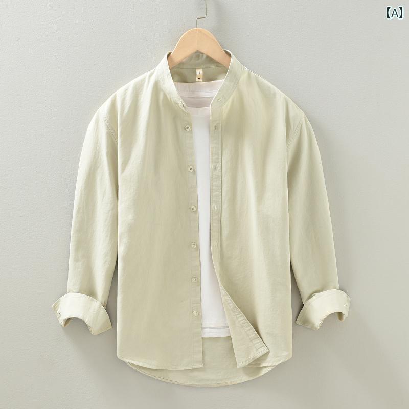 秋 綿 長袖 シャツ 小さい スタンドカラー ゆったり 中華風 インナーウェア 若々しい ジャケット(4)