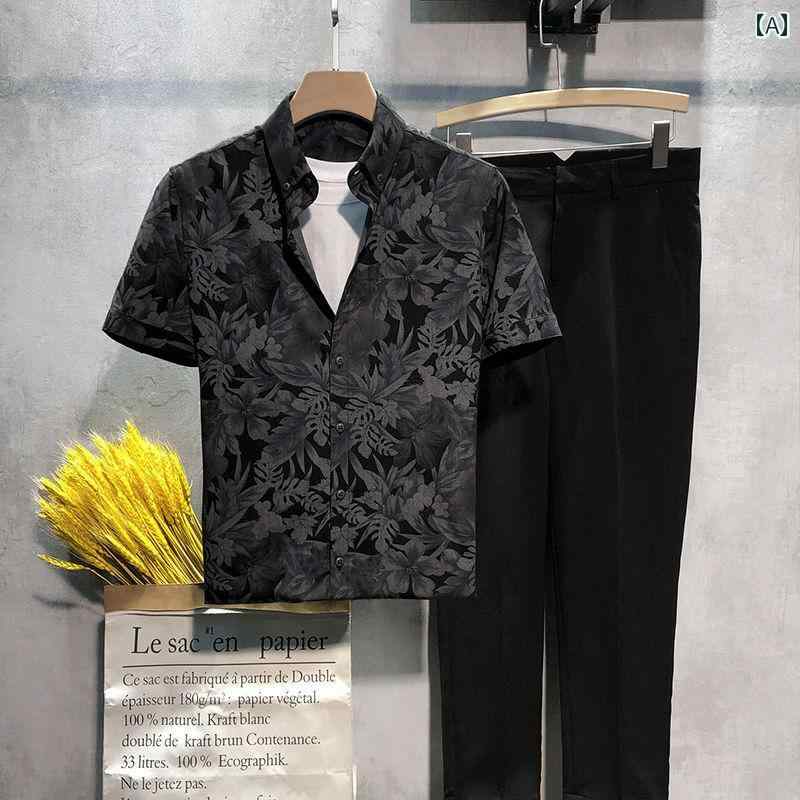 メンズ 夏 カジュアル トップス 柄シャツ ハワイアン アロハ ビーチ 海水浴 半袖 シャツ 男前 韓国 五分袖 花柄 ファッション