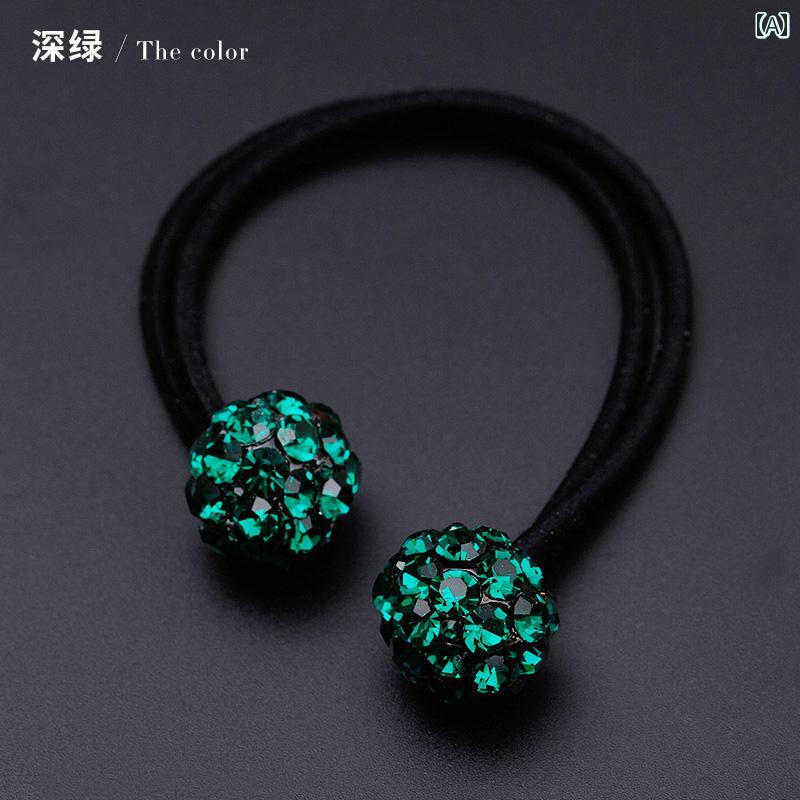 アクセサリー ヘア 髪留め シンプル ダブル ボール ゴム チェコ ドリル ロープ 韓国 帽子 ジュエリー ..