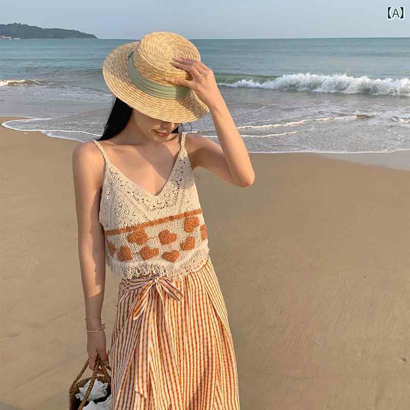 レディース タッセル 休暇 ニット サスペンダー レトロ 魅惑的 かぎ針 編み ブラウス アウターベスト トップス