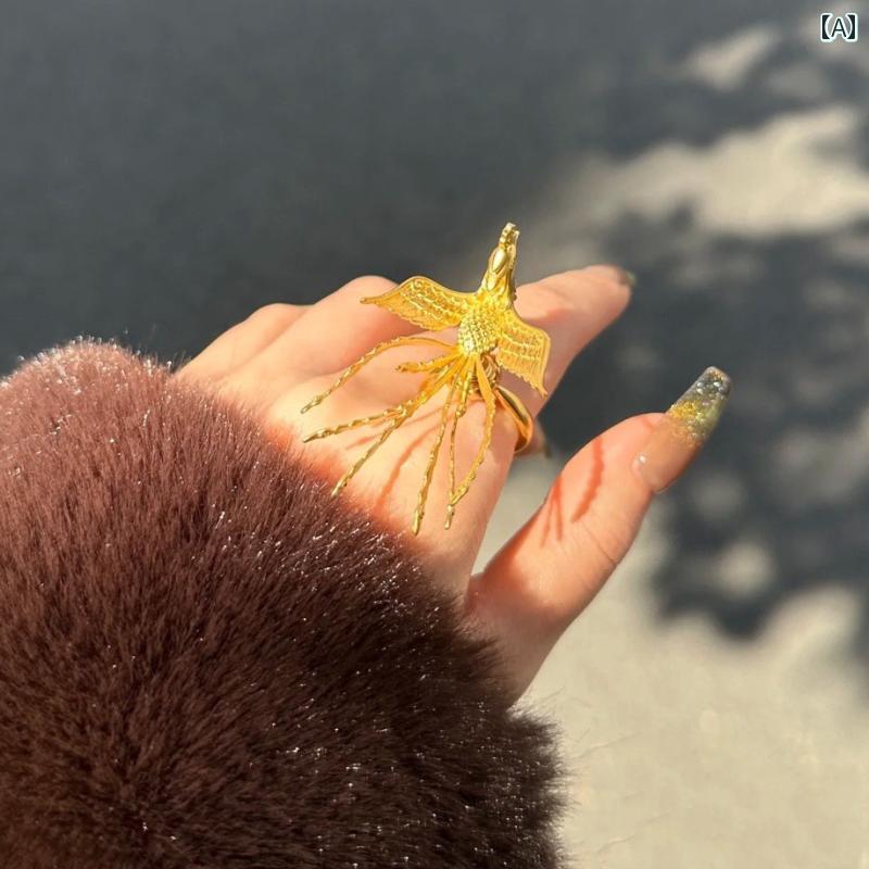 指輪 レース リング レトロ フェニックス 結婚 調節可能 エレガント ルド 高度