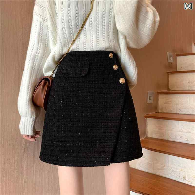 レディース ウール スカート 秋冬 大きいサイズ ハイウエスト 不規則 ヒップ カバー a ライン ショート 露出 防止