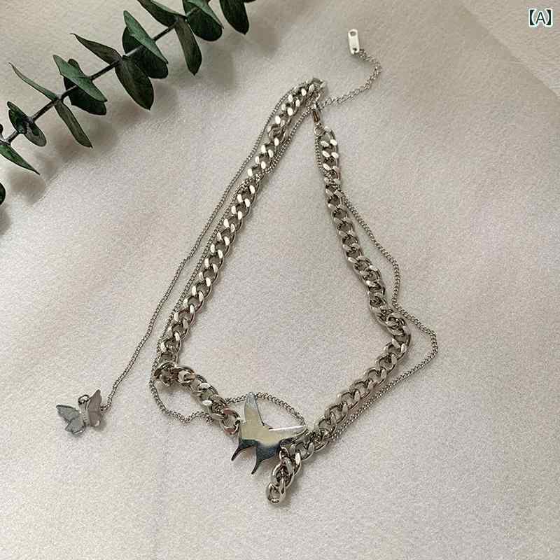 レディース ネックレス アクセサリー チェーン かわいい クール 太い メタル バタフライ 個性 ヒップ ..