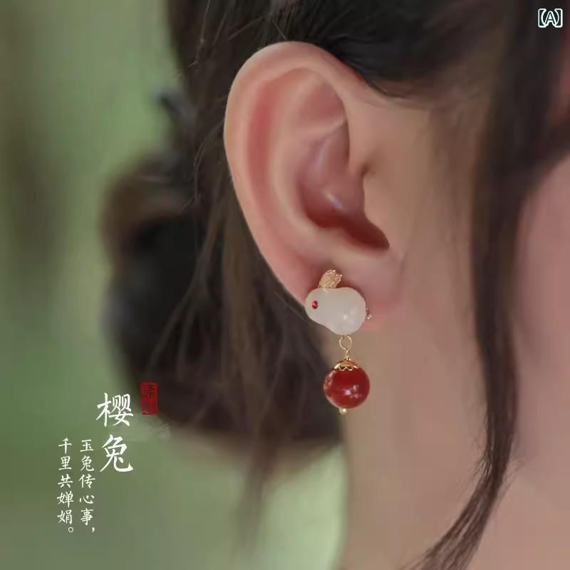 レディース ピアス おしゃれ 耳飾り ウサギ ホット ハイエンド スターリングシルバー エスニック アンティークレッド