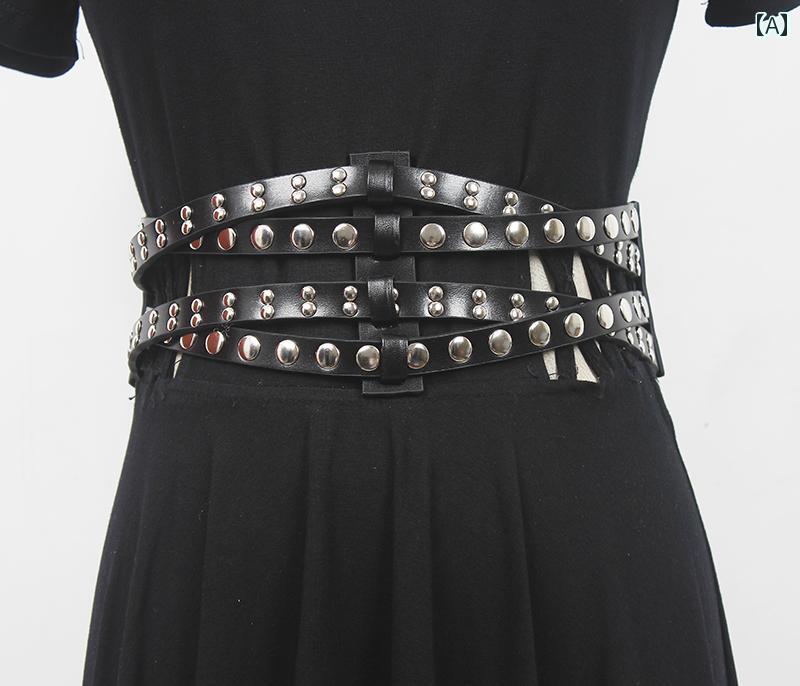 レディース ベルト クール アメリカ ワイド ウエスト バンド 弾性 ドレス 装飾 ファッション パンク スタッズベルト スカート アウターウェア