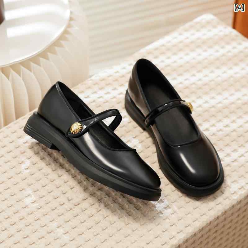 レディース パンプス レザー 学生 ガーリー かわいい 英国 女性用 小さい 革靴 カレッジ JK 制服 シューズ レトロ ラウンドトゥ シング..