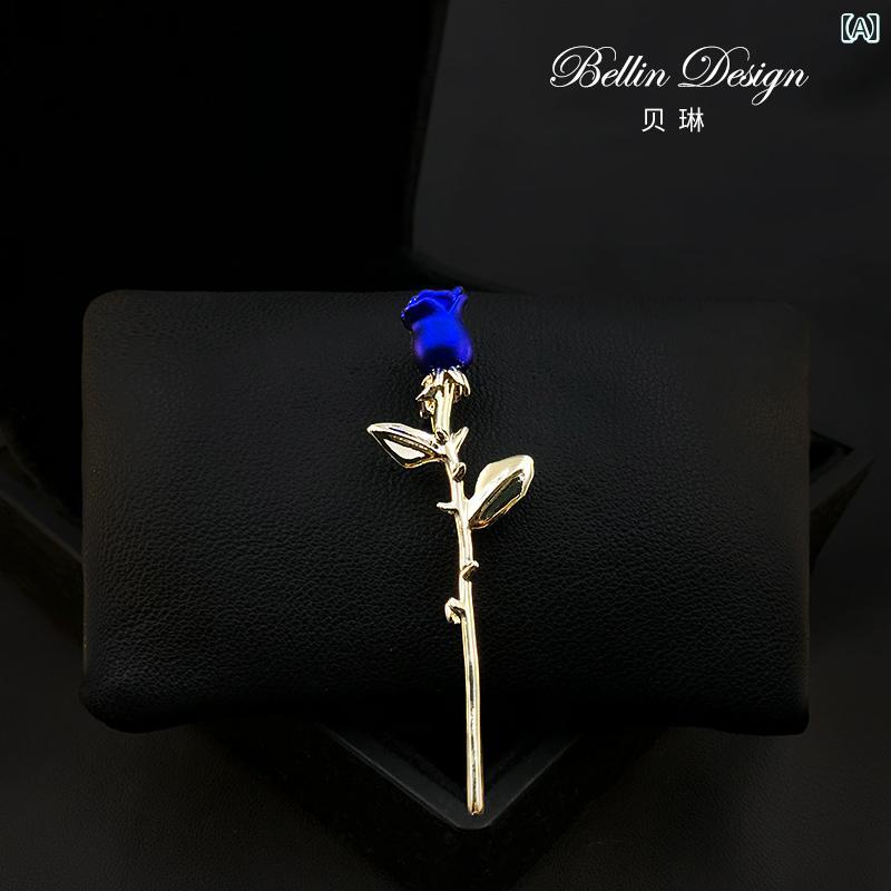 アクセサリー ブローチ おしゃれ ラブ ローズ 女性 ブルー 立体 花 スーツ ファッション ハイエンド コサージュ