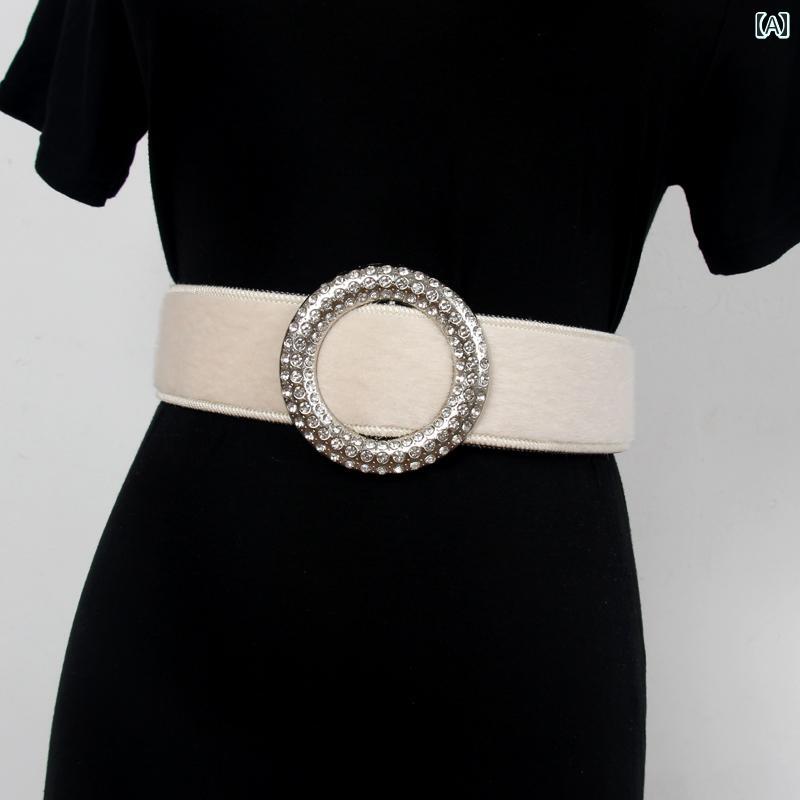 レディース ラインストーン ベルト おしゃれ ワイド ドレス コート シンプル 装飾 快適 ラウンド バックルベルト セーター ガードル