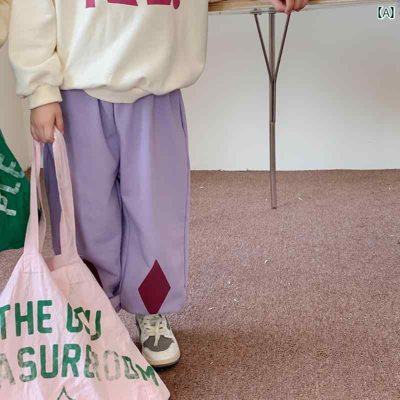 カジュアル パンツ ガールズ スウェット 春秋 綿 韓国 子供 パターン コントラスト 男の子 ベビー