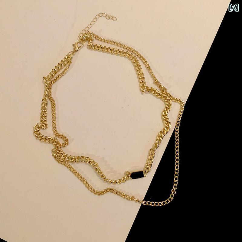 レディース 夏 ネックレス アクセサリー チェーン かわいい ハイエンド 二層 女性 クール 非退色 チタン鋼 鎖骨