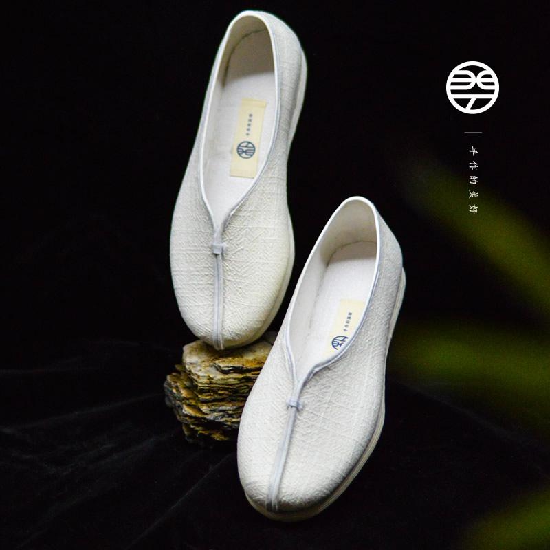 メンズ 夏 スリッポン フラット 歩きやすい カンフー シューズ 太極拳 春用 綿麻 白い 靴 厚底 仏教 瞑..