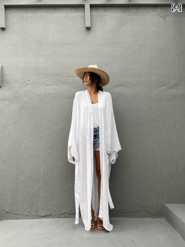 夏 ビーチ カーディガン 春 タイ バリ 旅行 休暇 ロング ショール 長袖 日焼け防止 服 スリム