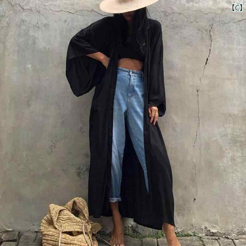 夏 ビーチ カーディガン 春 タイ バリ 旅行 休暇 ロング ショール 長袖 日焼け防止 服 スリム