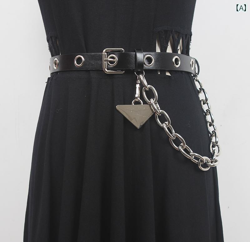 レディース メンズ カジュアル チェーン ベルト ダーク ヒップ ホップ リング パンチ フリー トライア..