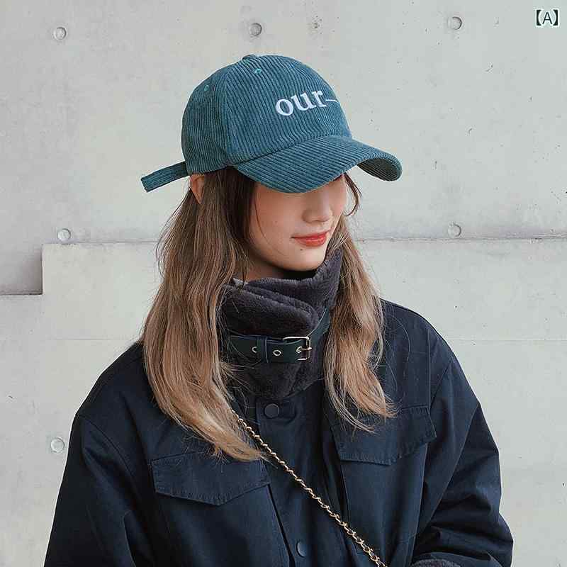 レディース ベースボール キャップ コーデュロイ 帽子 ビッグ ヘッド 韓国 秋冬 暖かい ピーク