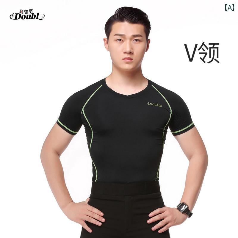 メンズ ダンス 服 T シャツ 練習 社交 ラウンドネック トップス スリム ラテン 半袖