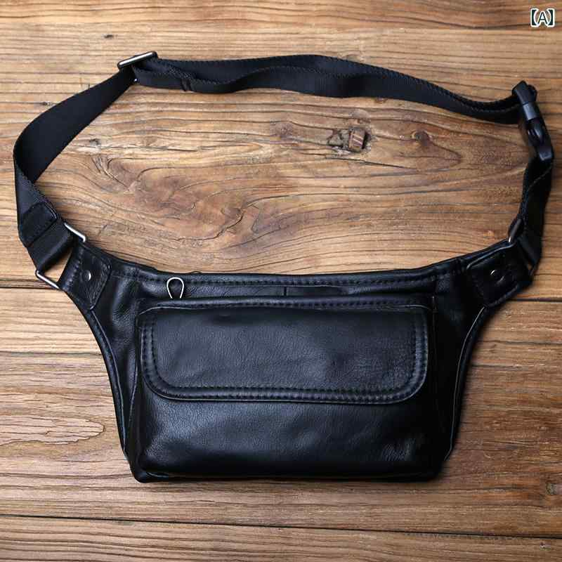 メンズ カジュアル ウエスト バッグ ショルダーバッグ 実用的 革 携帯電話 最上層 牛革 ジッパー チェスト 多機能 スポーツ ソフトレザー クロス ボディバッグ(4.0)