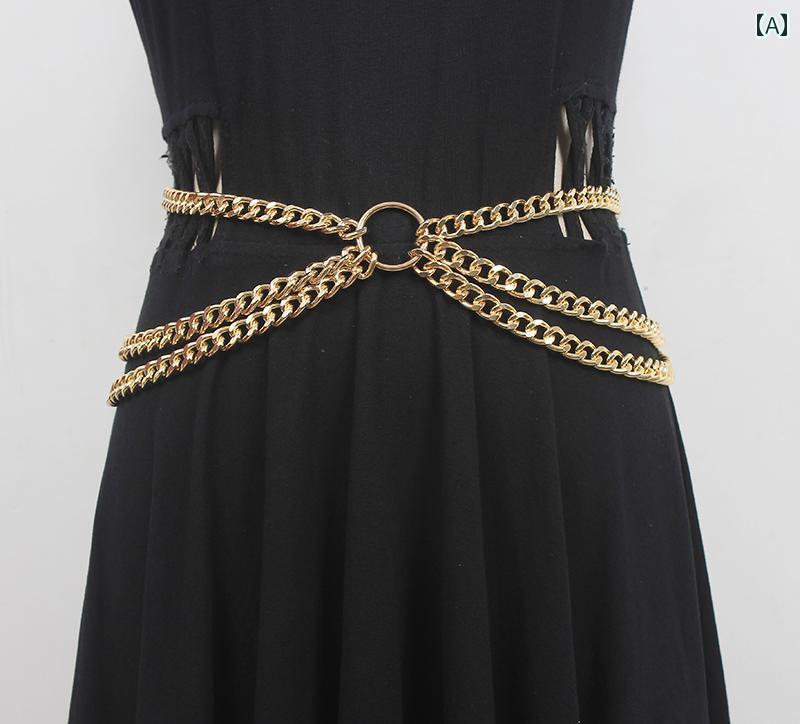 レディース タッセル チェーン アクセサリー ベルト 多層 金属 ウエスト ベリーダンス 装飾 スカート ゴールド ズボン