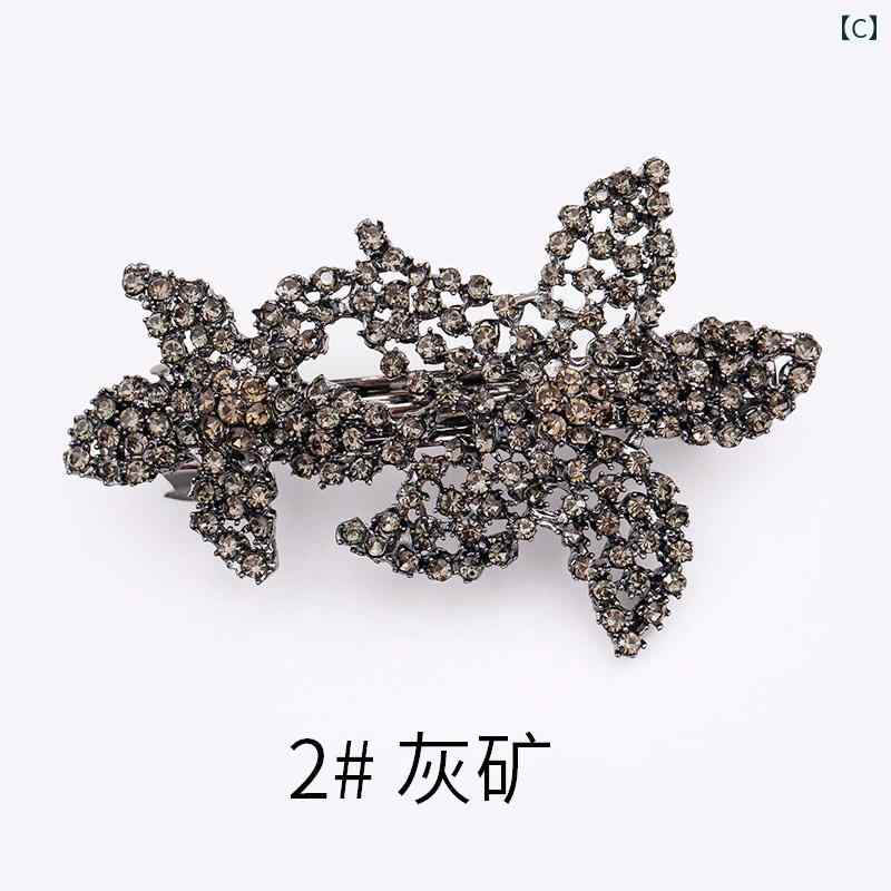 ラインストーン アクセサリー ヘア 髪留め 髪飾り レトロ リボン スプリング クリ...