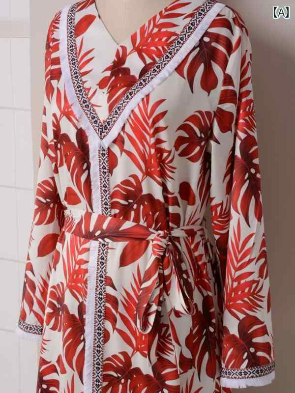 レディース エスニック ローブ ゆったり 快適 中東 アラビア ファッション ロング スカート 長袖 プリ..