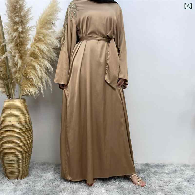 レディース エスニック ローブ 民族衣装 ゆったり 中東 アラビア サウジ マレー 服 スプライス パール ..