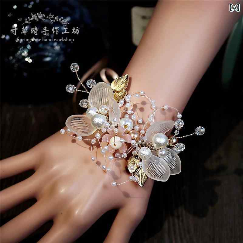 ハンド フラワー かわいい リスト バンド 森風 韓国 花嫁 手首 ロゼット 結婚式 介添人 姉妹 子供 ダン..