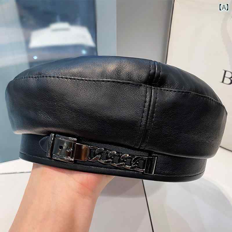 レディース チェーン ベレー帽 おしゃれ 帽子 女性用 レザー 春秋 ファッション ペインター ハット 韓..