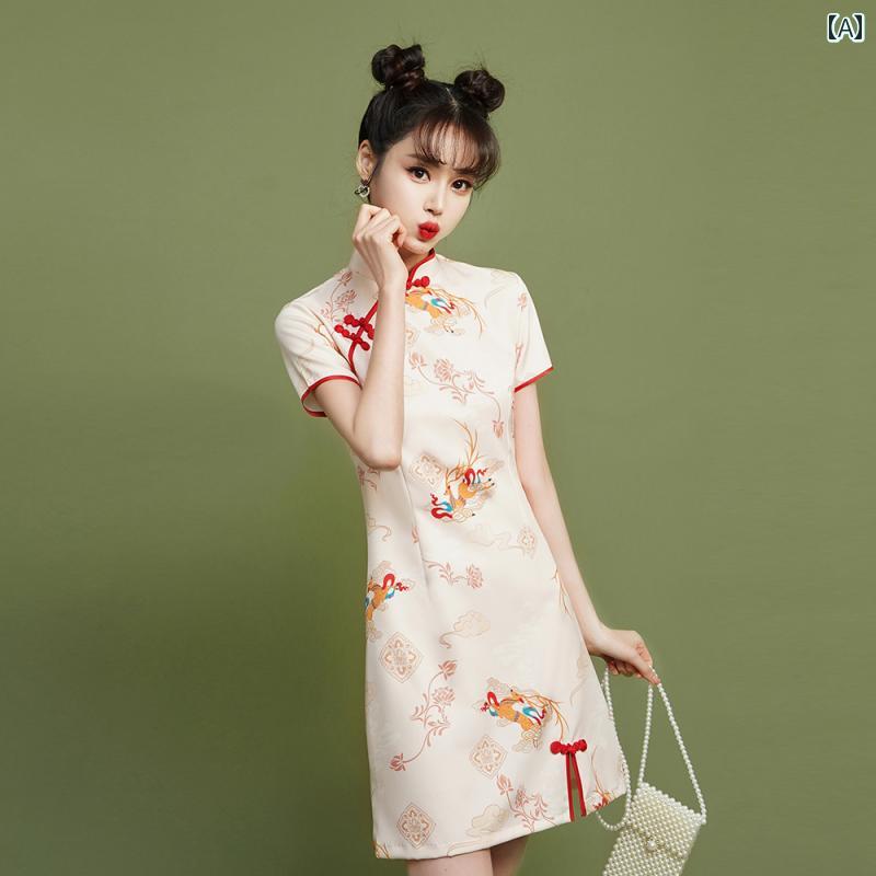 レディース 夏 チャイナ ドレス コスプレ パフォーマンス 撮影 衣装 女性 ショート フレッシュ ガールズ 子鹿 子供