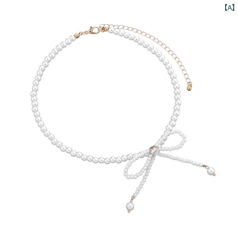 レディース タッセル ネックレス チェーン アメリカン ジュエリー ファッション パール いっぱい リボン スーパー フェアリー 鎖骨