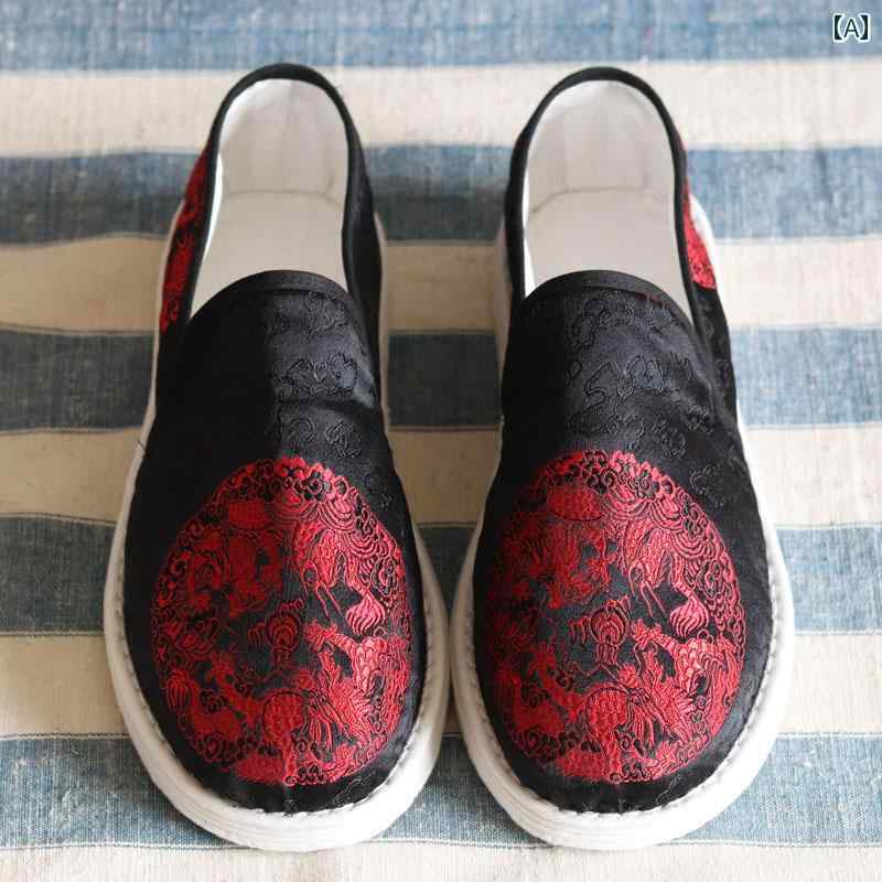 メンズ スリッポン 龍 かっこいい カンフー シューズ ぺたんこ 履きやすい ミル レイヤー 布靴 男性用 ..