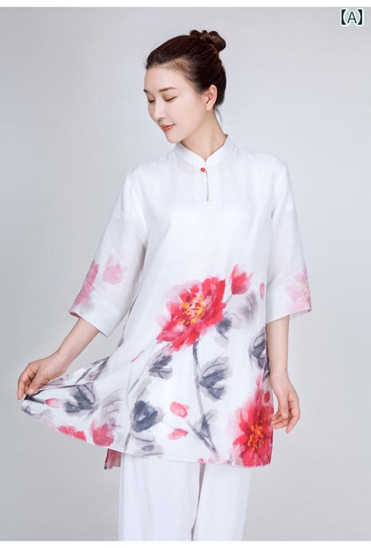 レディース 夏 太極拳 スーツ 体操服 武術 武道着 トレーニング ウェア マーサージ師 ユニホーム カンフー ハイエンド エレガント 練習 服 薄手