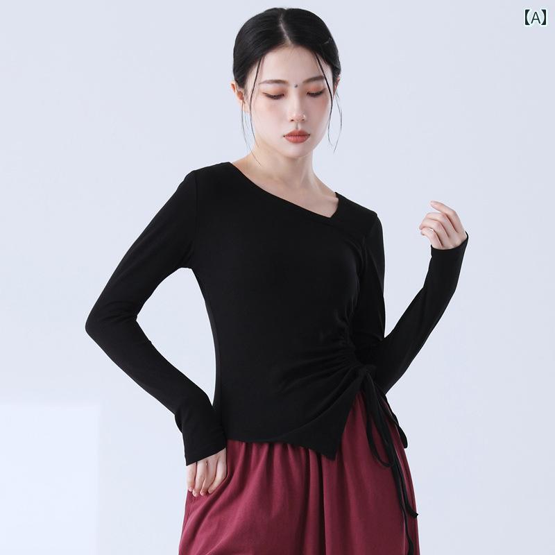 レディース モダン ダンス 練習服 長袖 大人 中国 レトロ 舞踊 トップス 芸術 試験 ボディスーツ 秋