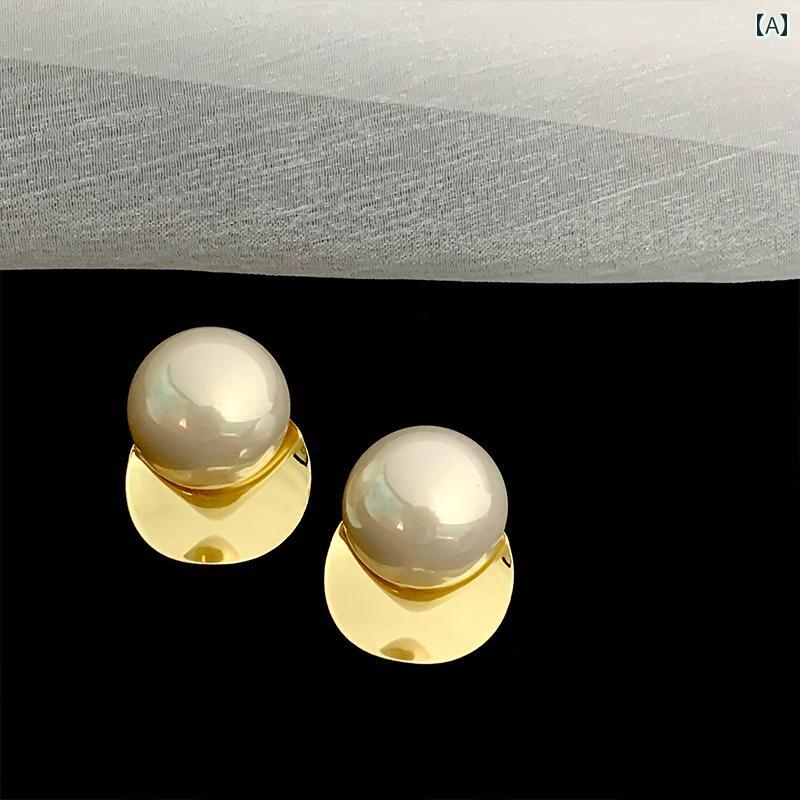 レディース アクセサリー ピアス かわいい イヤリング 女性用 パール メタルディスク ハイエンド シンプル