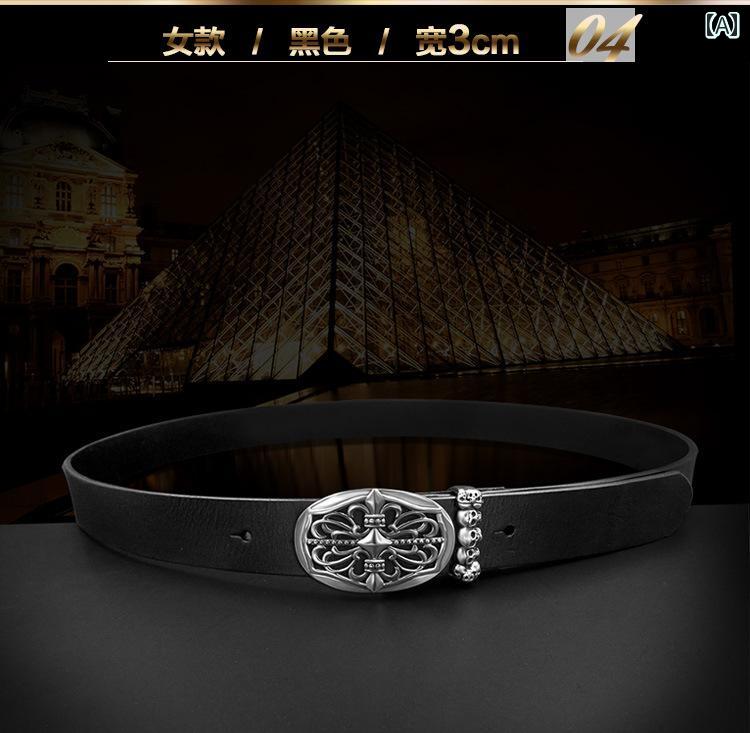 ベルト かっこいい 男女兼用 文学 パンク バックルベルト コロ ハート一層 牛革 チタン スチール ハー..