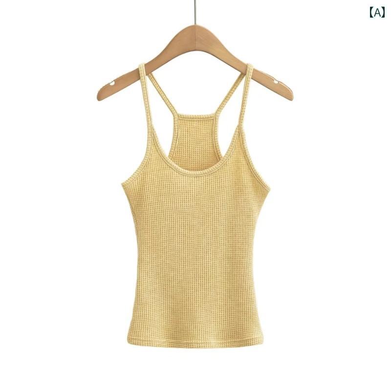 Other Apparel - レディース ファッション フレンチ 魅惑的 剃 毛 肩 ワッフル ベスト 甘くて 黄色 スリム サスペンダー