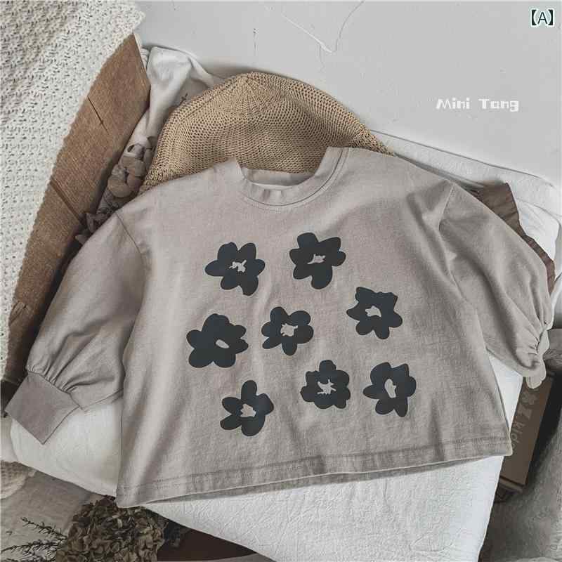 メンズ レディース 子供服 綿 子供 春秋 花 ゆったり 長袖 Tシャツ 快適 ボトム スウェットシャツ