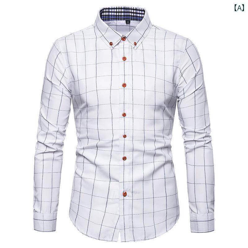 メンズ カジュアル トップス シャツ 春秋 アメリカ ファッション チェック柄 長袖 ビジネス