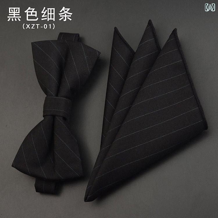 メンズ カジュアル 蝶ネクタイ ボウタイ 黒 グレー ストライプ 胸 スカーフ 秋冬 ビジネス スーツ フォーマル リボン ポケット チーフ セット