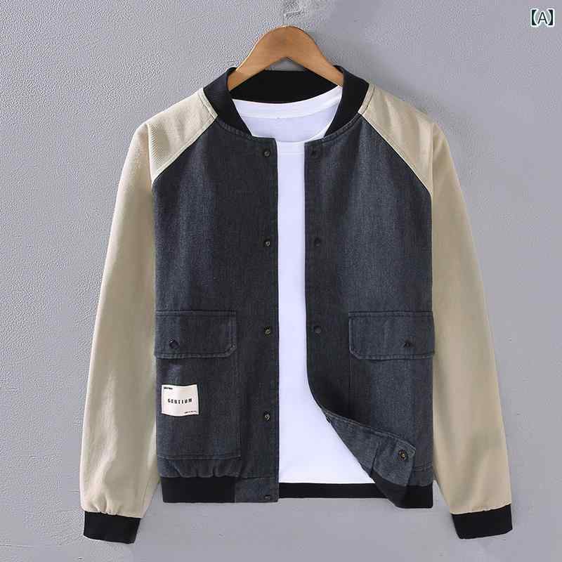 メンズ カジュアル ファッション ステッチ コントラスト 野球 襟 ジャケット 暖かい トップス 秋冬 大きいサイズ