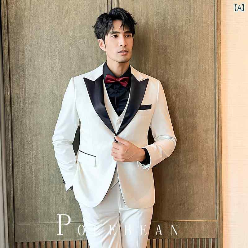メンズ 新郎 スーツ スリーピース スリム フィット 韓国 ビジネス プロ フォーマル ウェディング ドレス 花婿 付添人