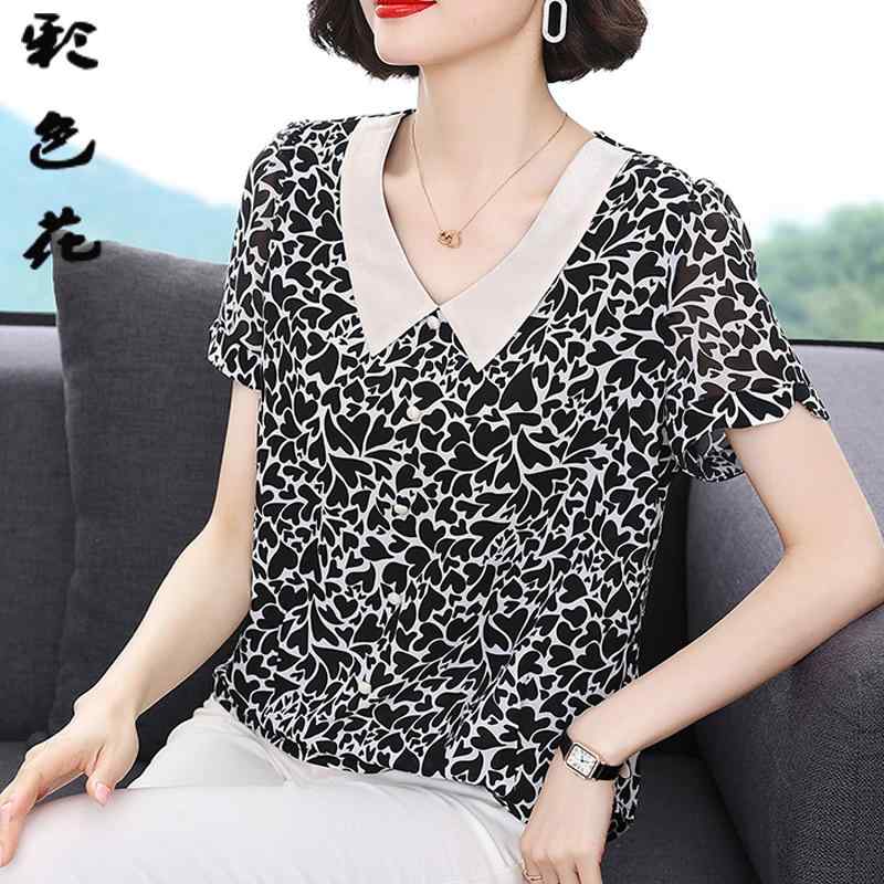 レディース 夏 シャツ ブラウス おしゃれ マザーズ 婦人服 普段使い 大きめ サイズ 女性 スリムトップス 若々しい 服 西洋 小さい 花柄 シフォンシャツ