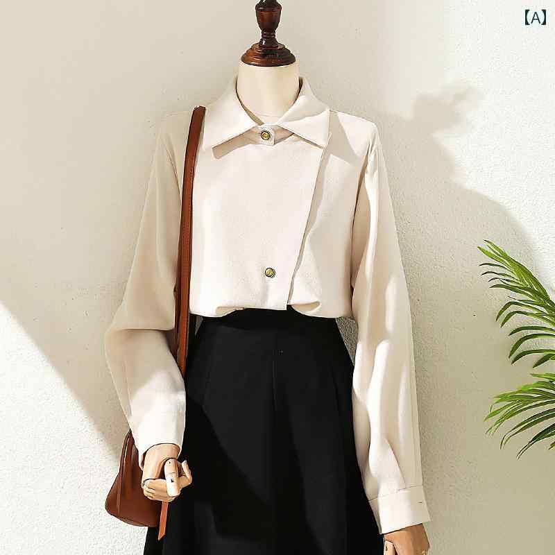 レディース シャツ ブラウス 女性 斜め ボタン 起毛 長袖 初春 ファッション シック
