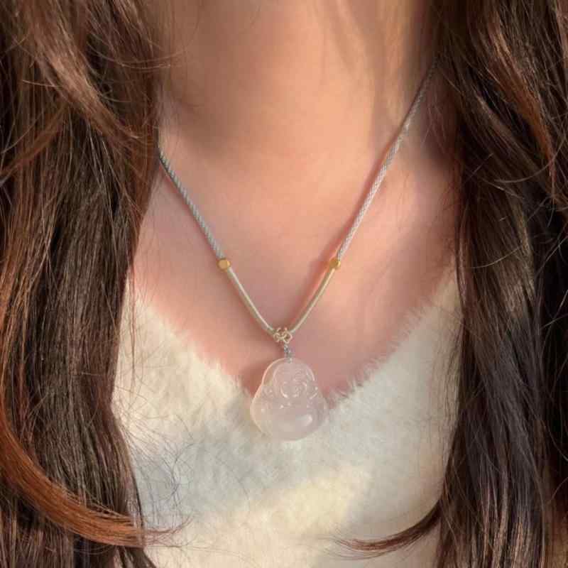 レディース ネックレス ペンダント おしゃれ 人工 瑪瑙 仏 カルセドニー 笑う 翡翠 中華風 弥勒 祝福 平和 レトロ