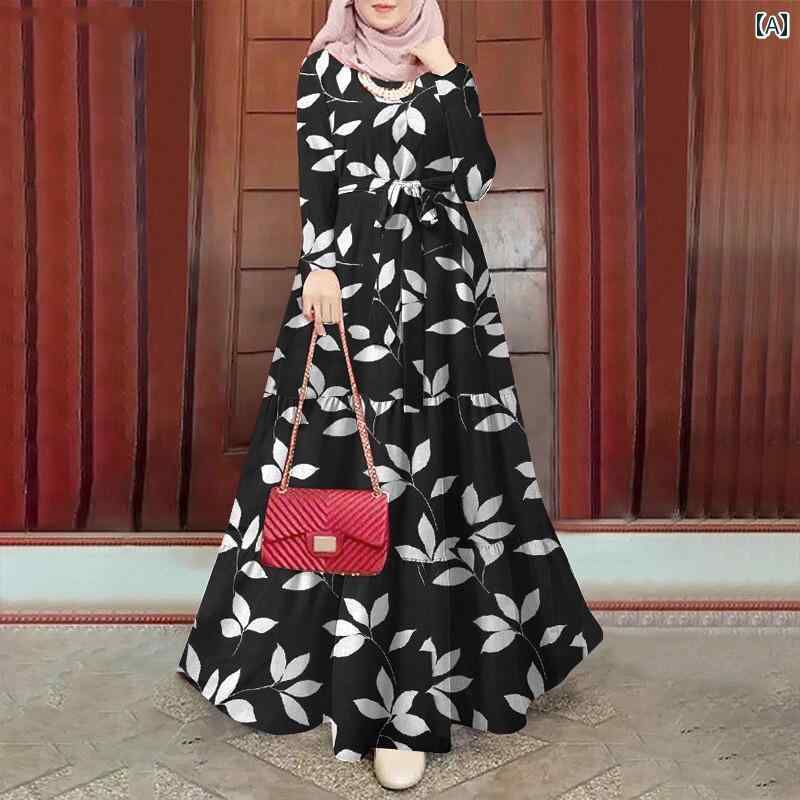 レディース エスニック ローブ ゆったり 快適 中東 アラビア ドバイ マレー 大 サイズ プリント ロング..