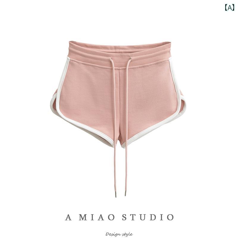 レディース カジュアル パンツ ショート ダンス スポーツ フィットネス アメリカン スタイリッシュ ガール 快適 サイド ショーツ 女性 巾着 弾性 ウエスト a ライン スリット ホット ホーム