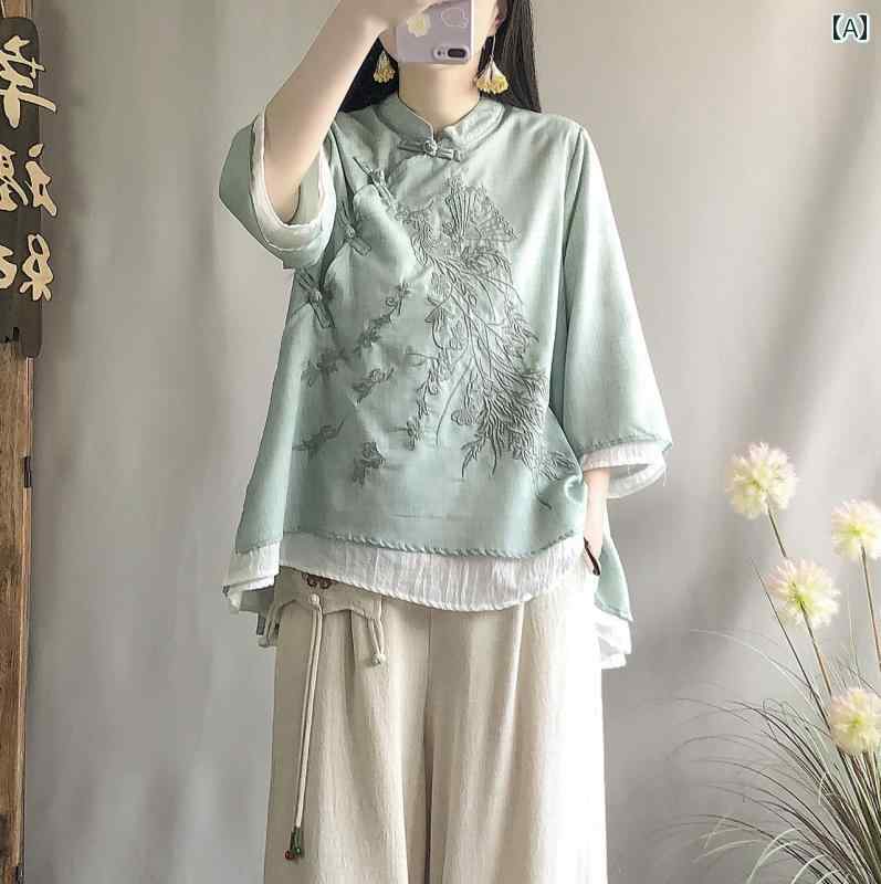 レディース 瞑想服 ファッション 綿 リネン 唐 スーツ 女性 中華風 瞑想 茶道 春秋 漢 大きいサイズ シャツ