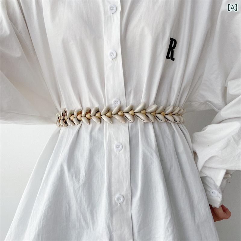 チェーン ウエスト ベルト 韓国 エレガント エスニック シェル 女性用 スカート スーツ シャツ 女性 ベージュ 装飾 薄い